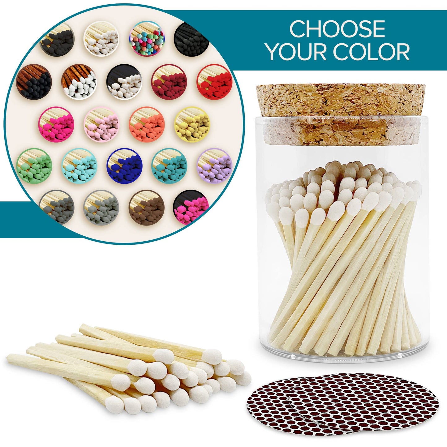 Thankful Greetings - 2" Matches in Cork Top Jar - Colors of Your Choice