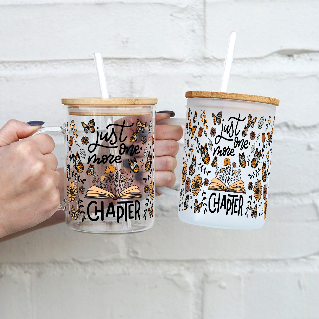 Sip-Sip Hooray! - Just One More Chapter Book Lover 17oz Glass Mug With Lid and Straw
