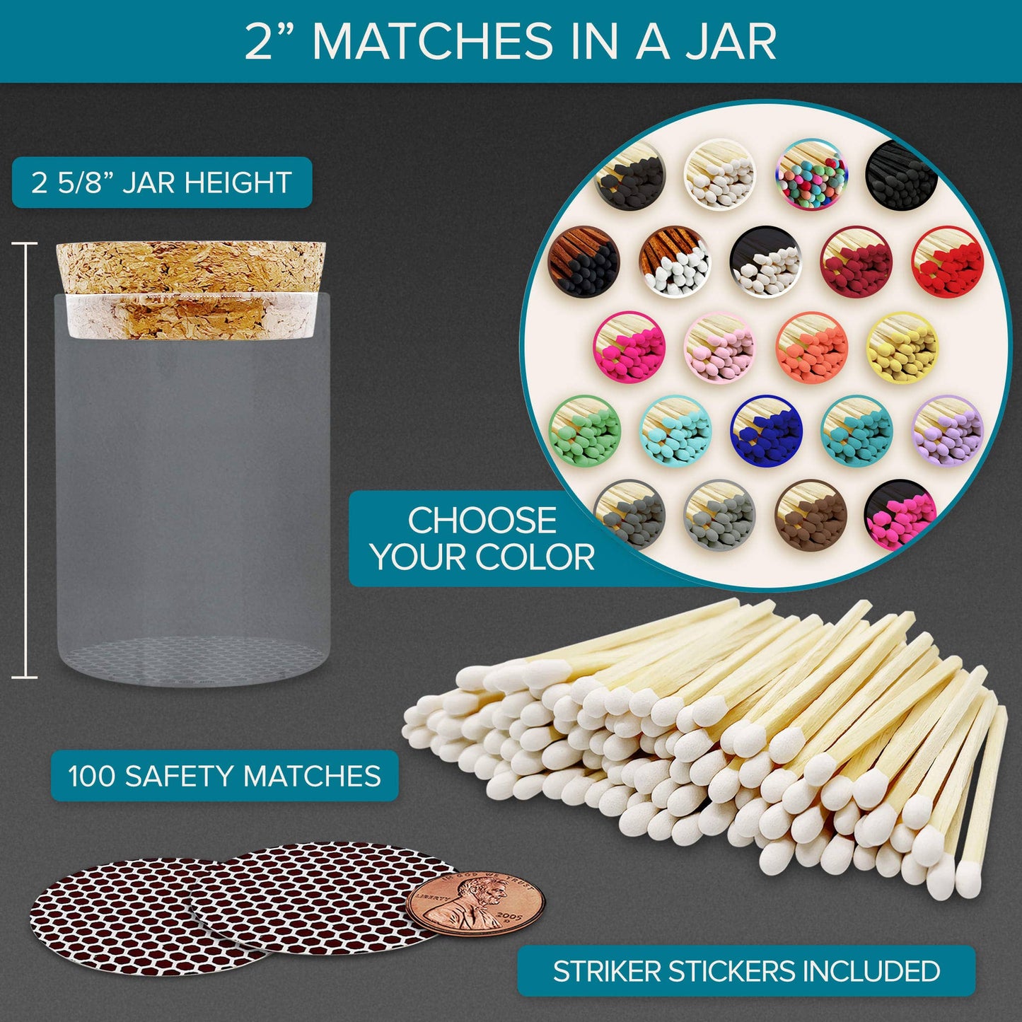 Thankful Greetings - 2" Matches in Cork Top Jar - Colors of Your Choice