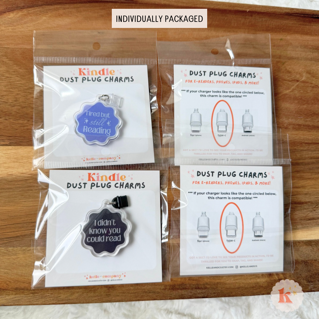 Kelle & Co. - Reading Kindle Charm, kindle accessories, dust plug charm