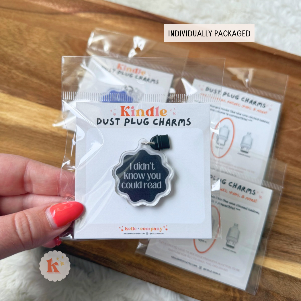 Kelle & Co. - Reading Kindle Charm, kindle accessories, dust plug charm
