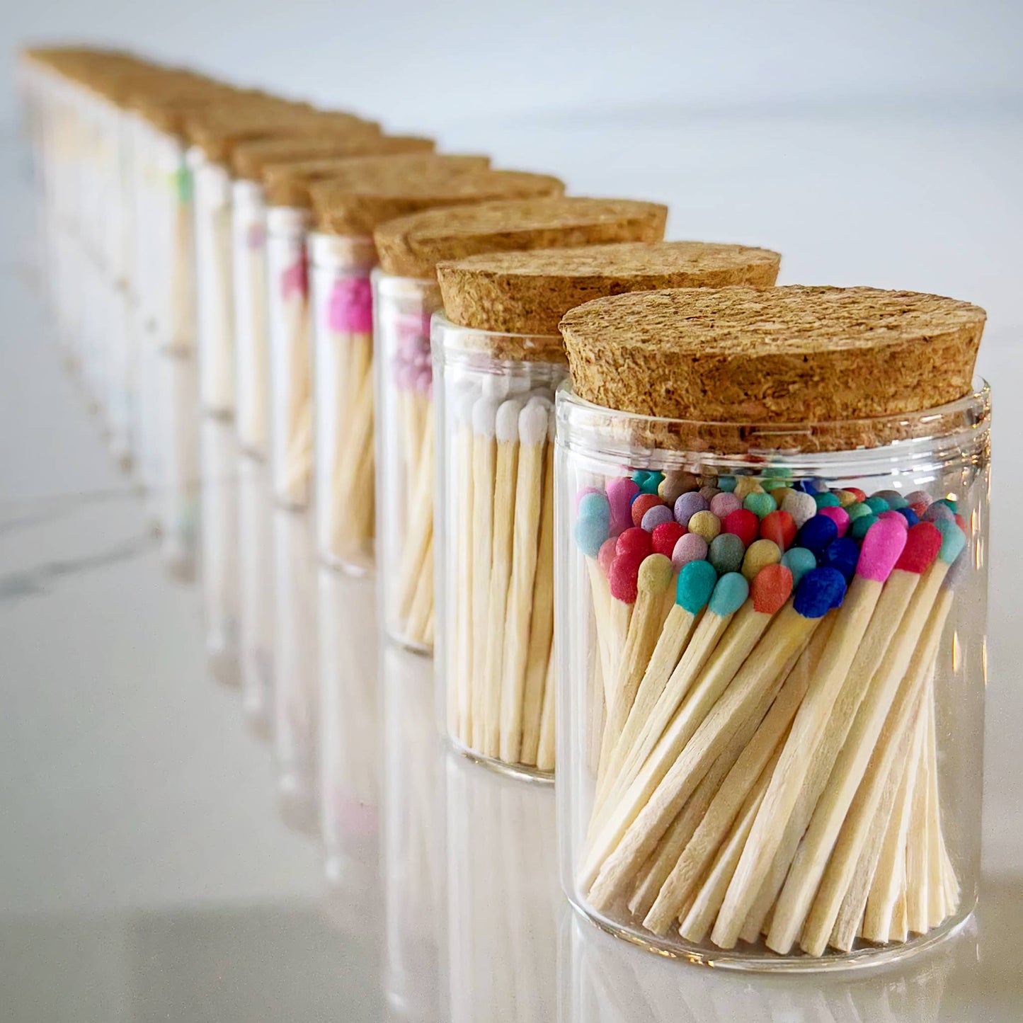 Thankful Greetings - 2" Matches in Cork Top Jar - Colors of Your Choice
