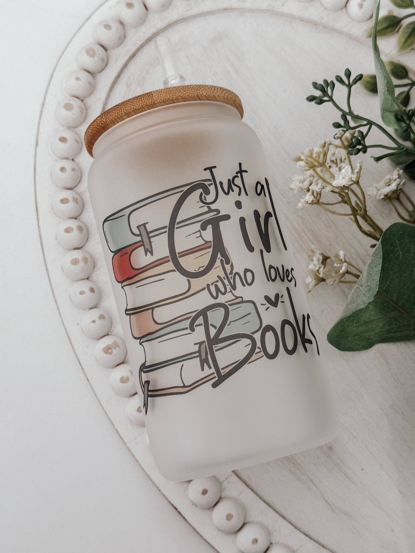 Emma K Designs - Booklover 16oz Glass Cup with Bamboo Lid