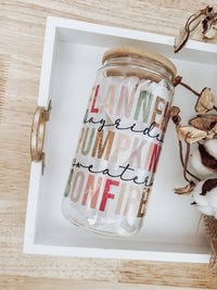 Emma K Designs - Fall Things (Distressed) 16 oz Glass Cup with Bamboo Lid