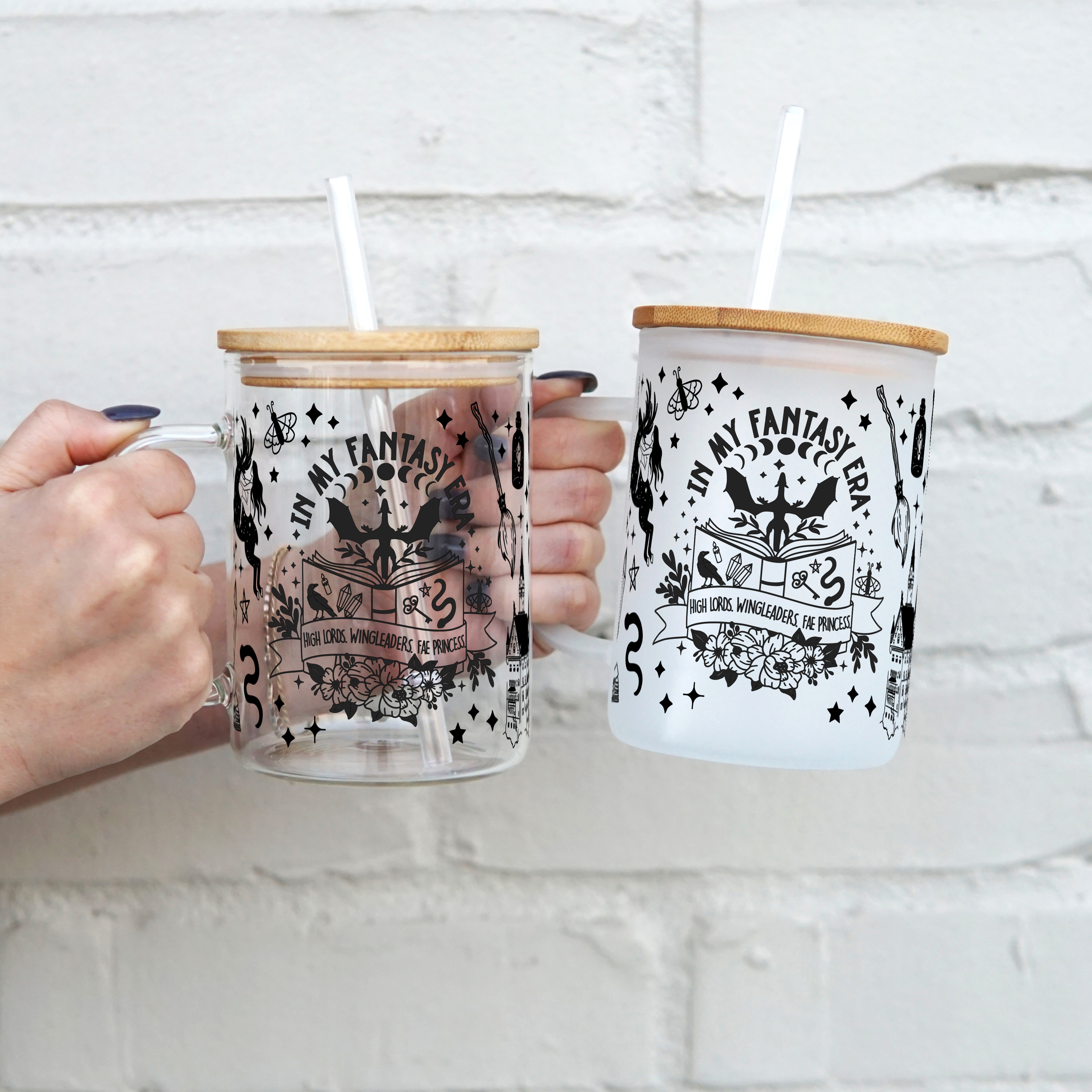 Sip-Sip Hooray! - Fantasy Era 17oz Glass Mug With Lid and Straw