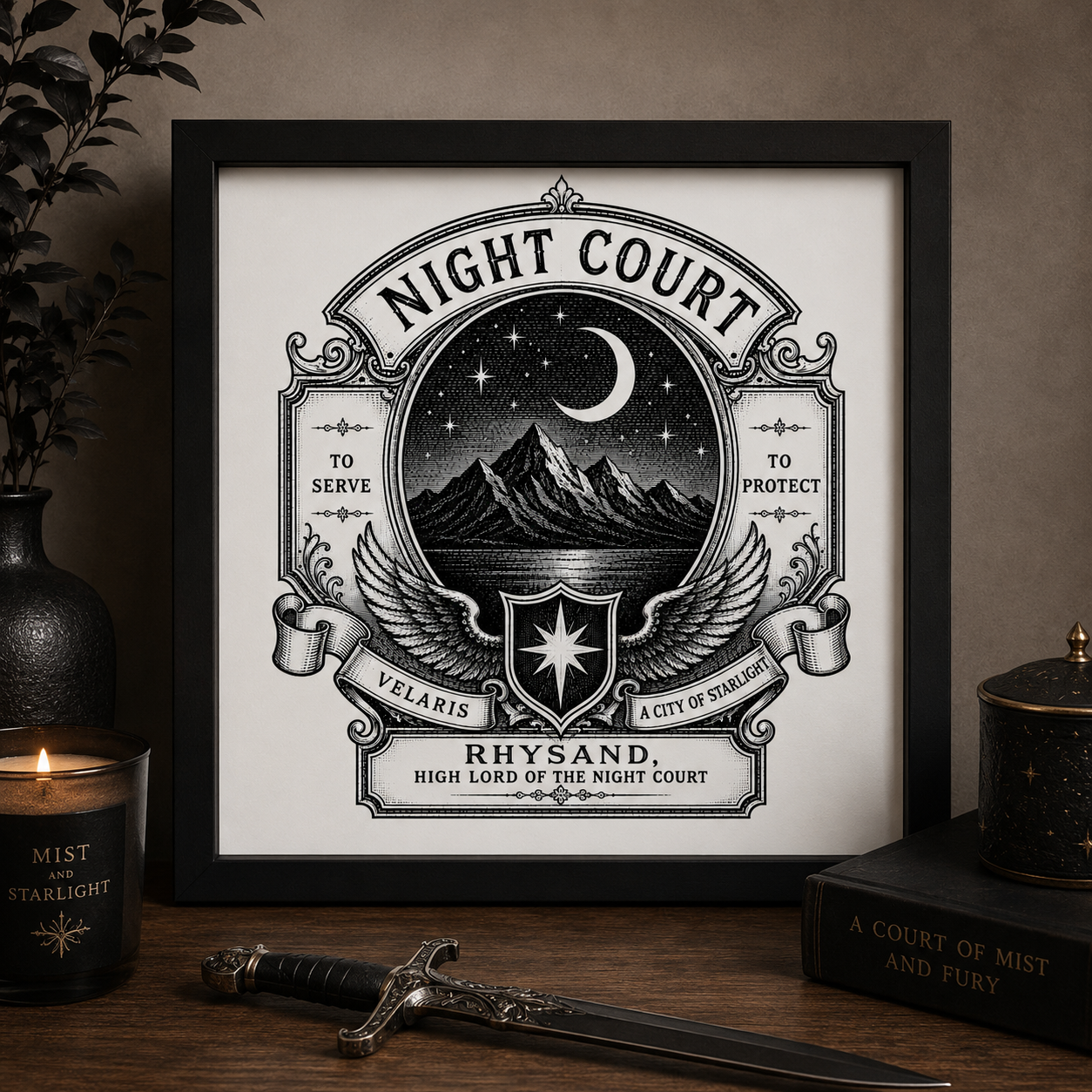 Night Court Crest Print | Rhysand High Lord Velaris Wall Art (ACOTAR Inspired)