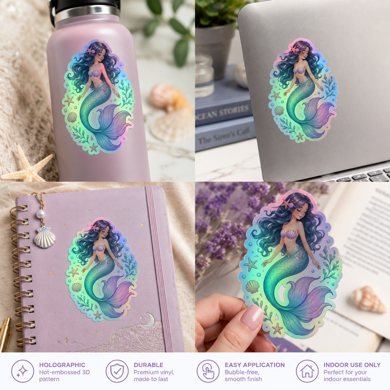 Mermaid Sticker | Holographic Mermaid Vinyl Decal | Ocean Lover Gift | Fantasy Sticker | Coastal Aesthetic Decor