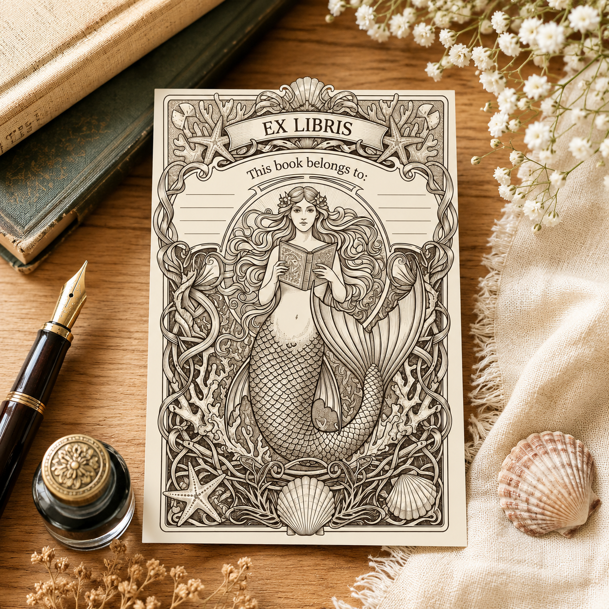 Mermaid Ex Libris Bookplate