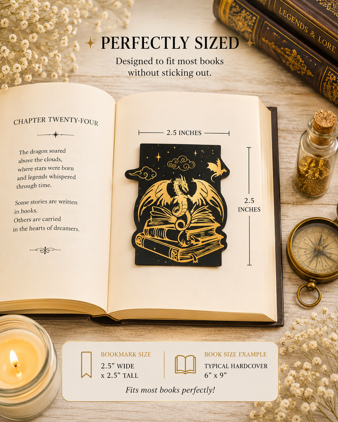 Golden Dragon Magnetic Bookmarks