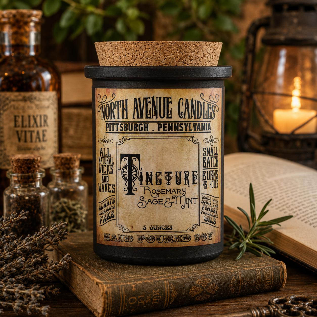 Tincture Candle | Herbal Apothecary Soy Candle | Spearmint Sage Rosemary