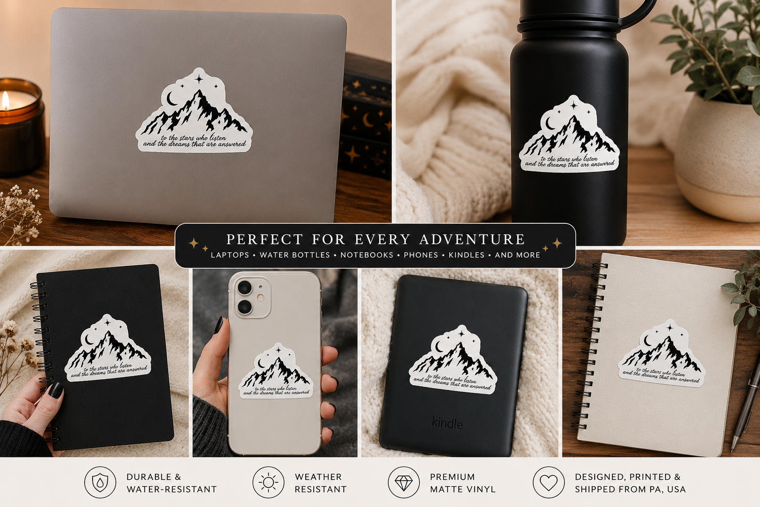 Celestial Mountain Vinyl Sticker | Fantasy Bookish Sticker for Readers