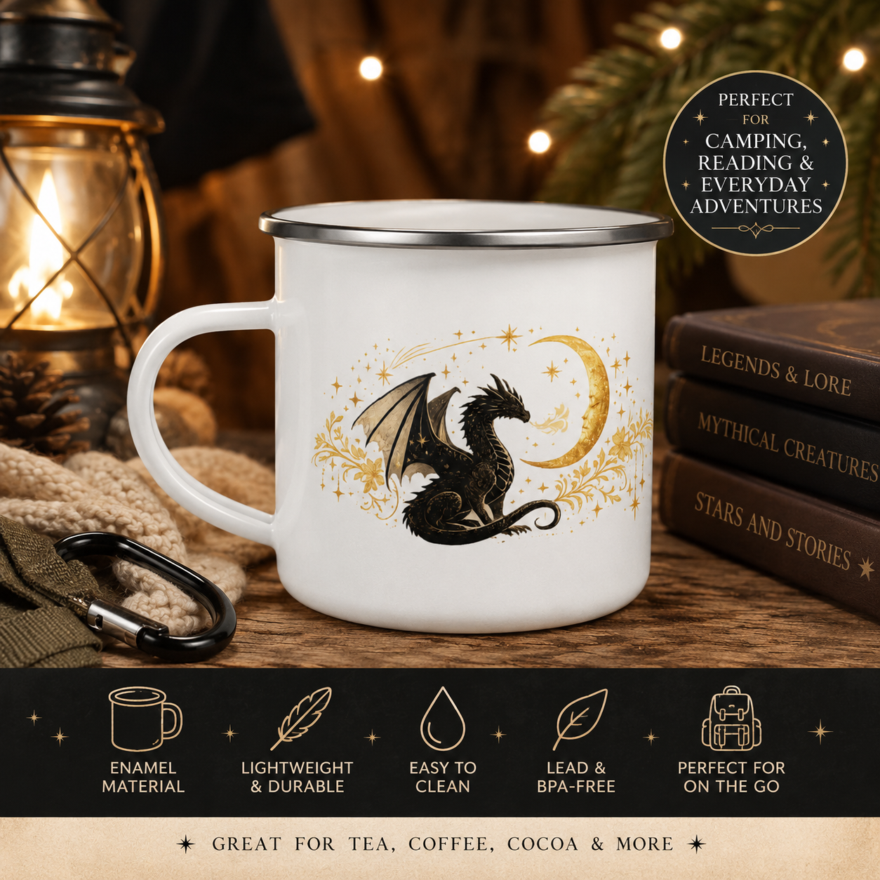 Dragon Enamel Camping Mug | Fantasy Gift for Book Lovers