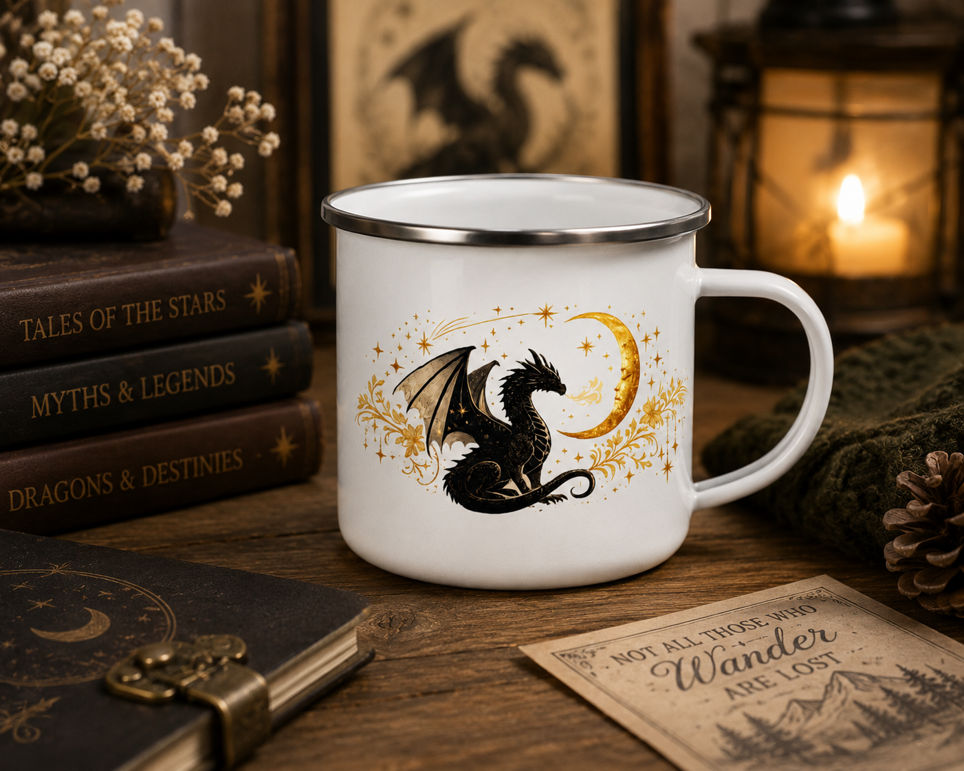Dragon Enamel Camping Mug | Fantasy Gift for Book Lovers
