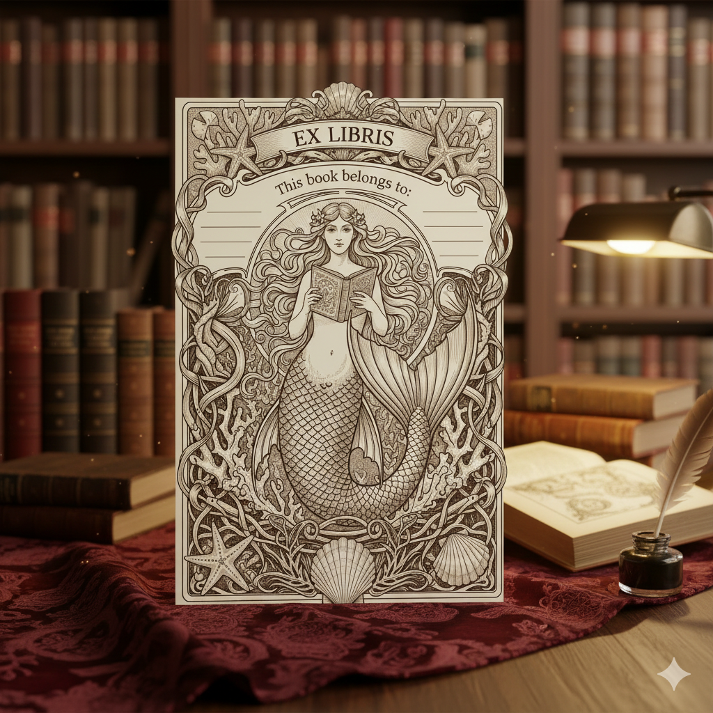 Mermaid Ex Libris Bookplate