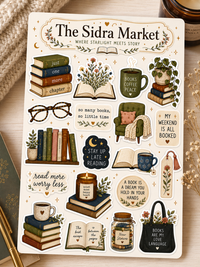 Bookish Vinyl Sticker Sheet | Cozy Reader Stickers | Book Lover Gift | Kindle & Water Bottle Decals