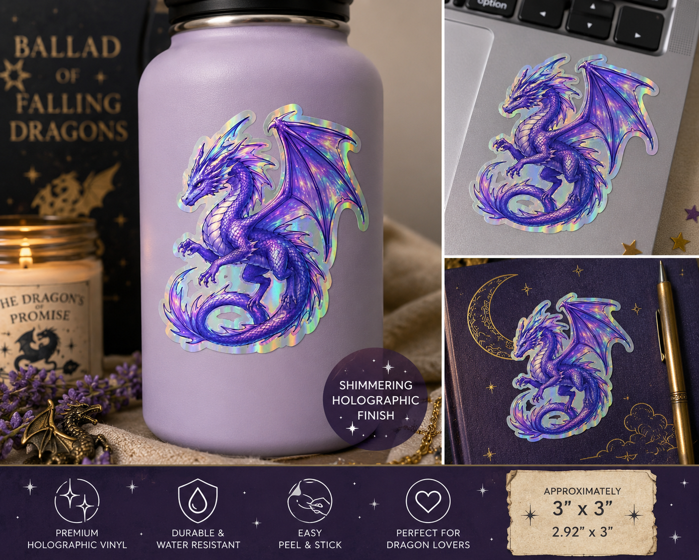 Celestial Dragon Holographic Sticker | Fantasy Dragon Vinyl Decal | Ballad of Falling Dragons Inspired Gift