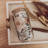 Emma K Designs - Fall Floral 16 oz Glass Cup with Bamboo Lid